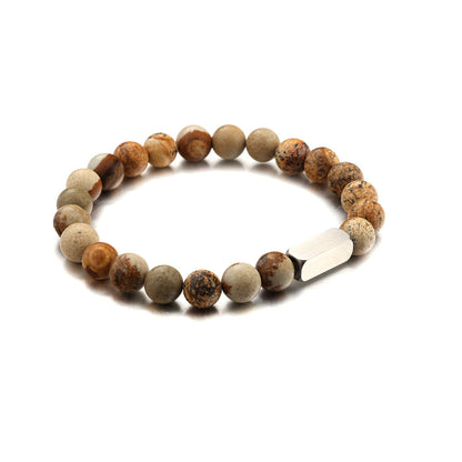 Stainless steel engraved beaded bracelet