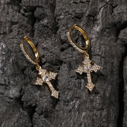Hip-hop cubic zirconia cross earrings