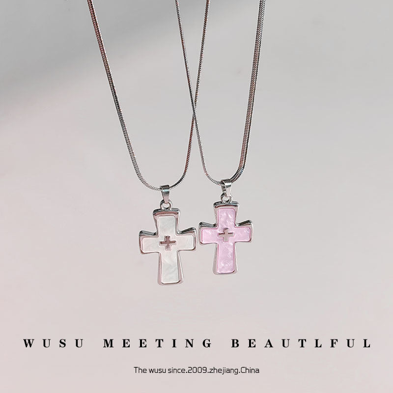 High-grade blade chain double cross pendant necklace