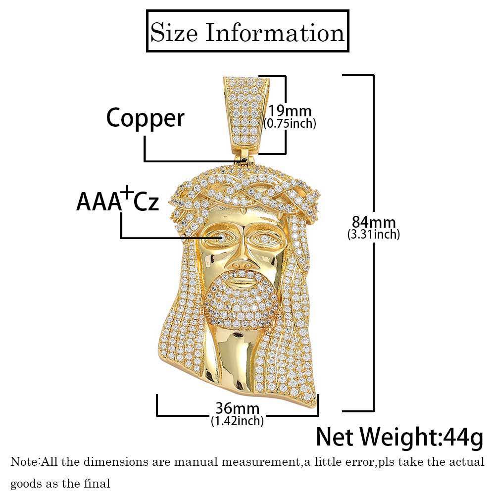 Micro Paved Zircon Jesus Head Hip Hop Men&