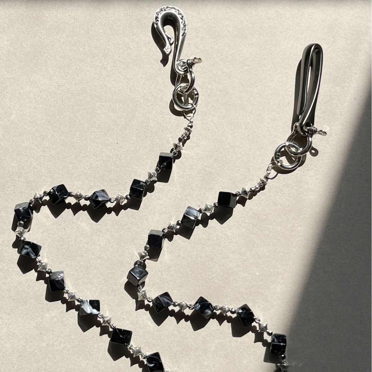 Black smudged dark style pure handmade design trouser chain