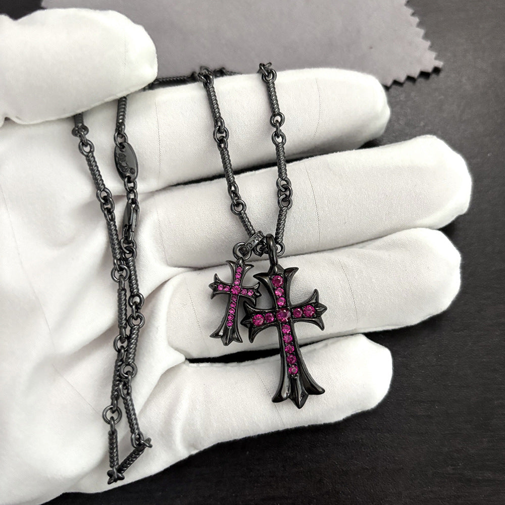 black double cross diamond Bamboo necklace