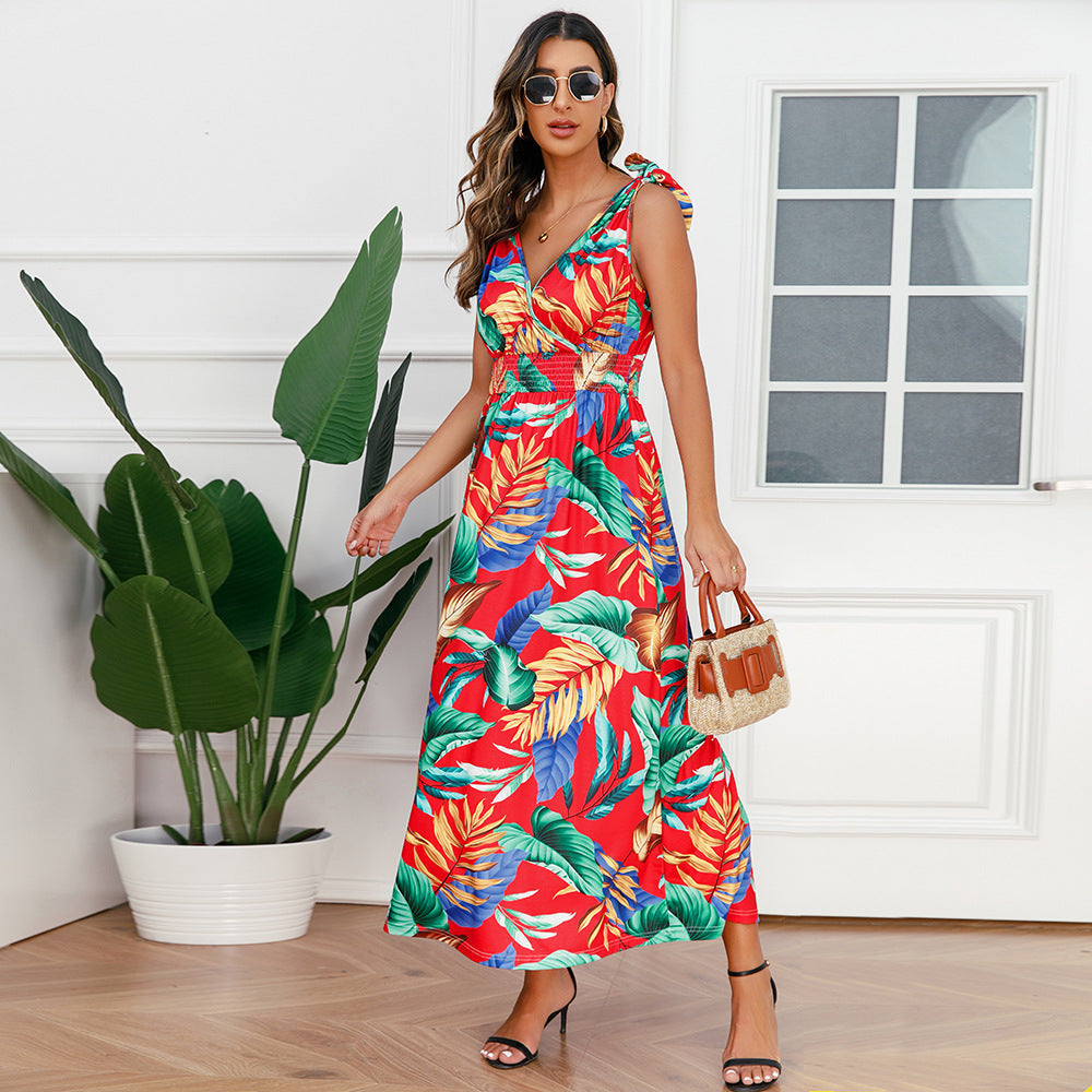 Hawaiian Beach Dress Summer Print Long Skirt Women&