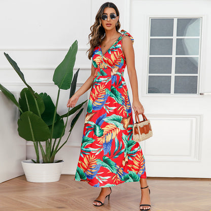 Hawaiian Beach Dress Summer Print Long Skirt Women&