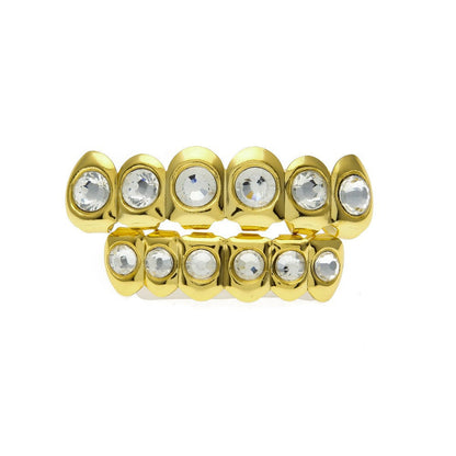 Hip-hop diamond-encrusted and gold-plated teeth grillz