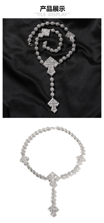 moissanite chain round bead cross necklace