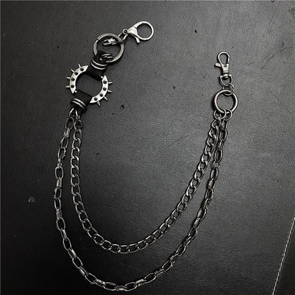 Exaggerated spiked retro trendy brand single loop pants chain