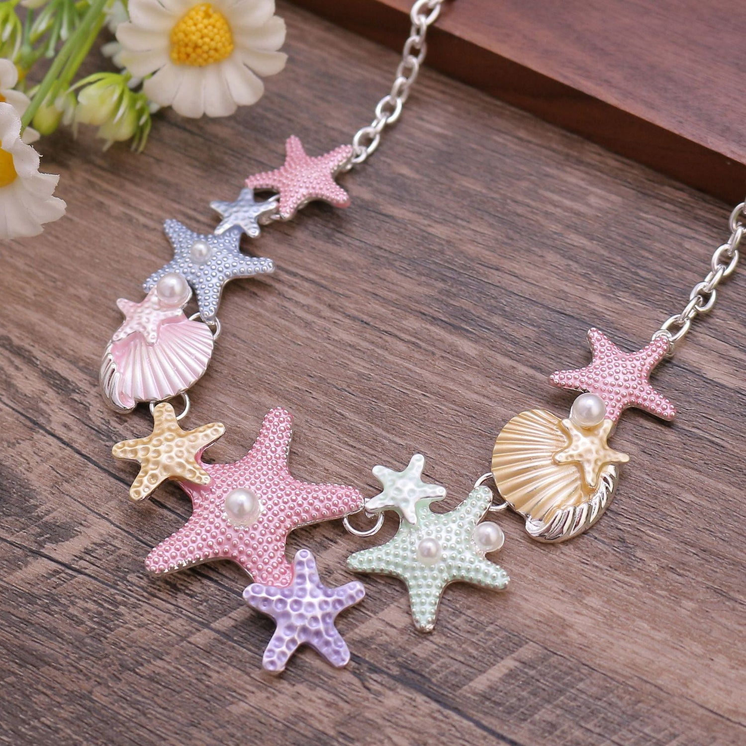 starfish necklace colorful oil painting necklace