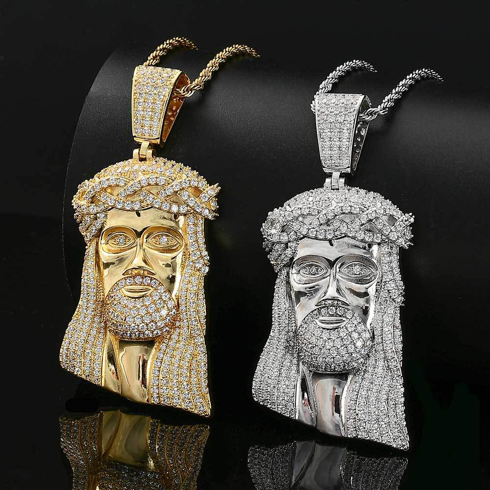 Micro Paved Zircon Jesus Head Hip Hop Men&