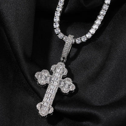 Hip-hop large diamond-encrusted cloud cross pendant