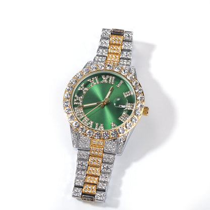 Hip-hop watch with Roman numerals and diamonds, large dial
