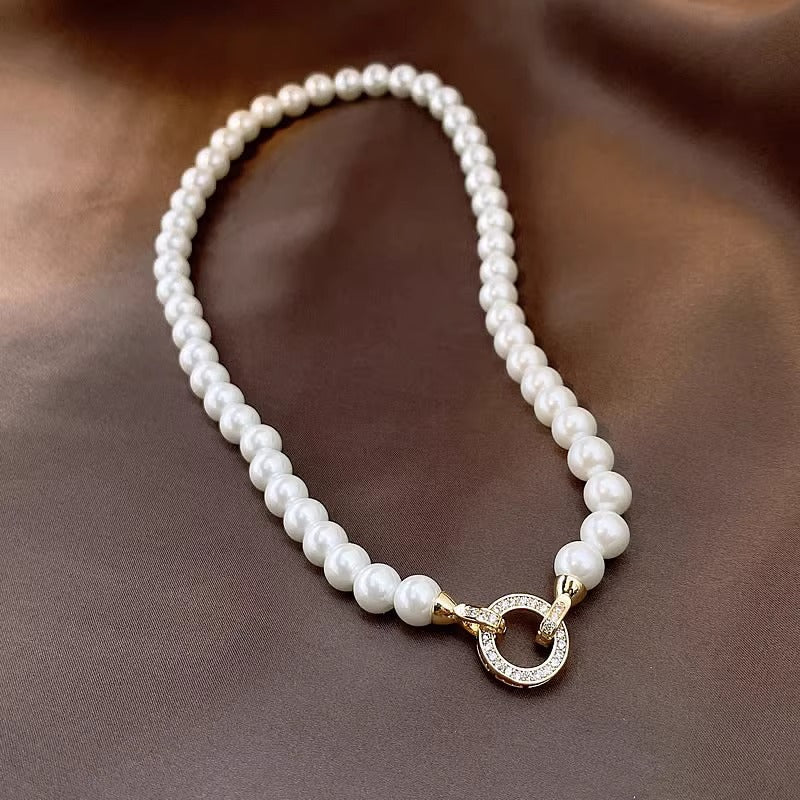 day collar large pearl inlaid zircon necklace