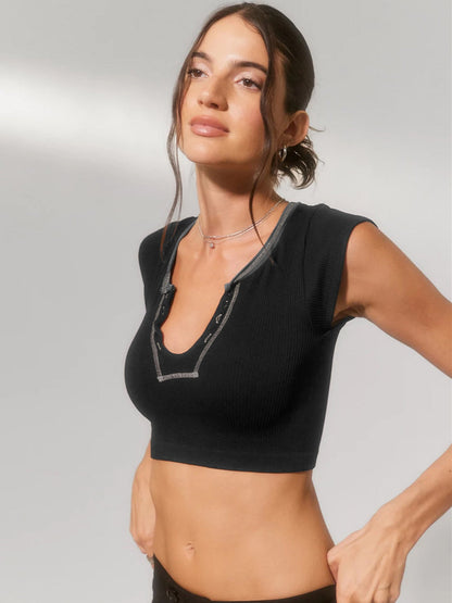 Slim Fit Ultra Short Sexy Spicy Girls Top Knitted Thread T-shirt
