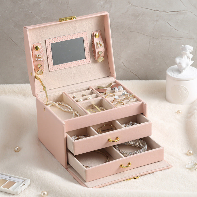 PU leather dustproof large capacity drawer jewelry box