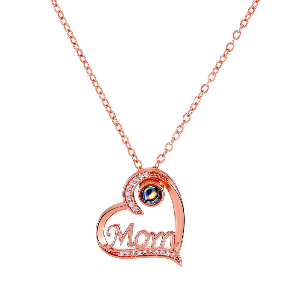 mom letter heart necklace fashion personality 100 languages projection clavicle chain mother&