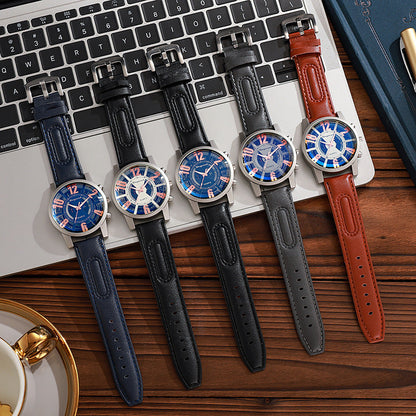 Large-dial, hollow-out blue-light men&
