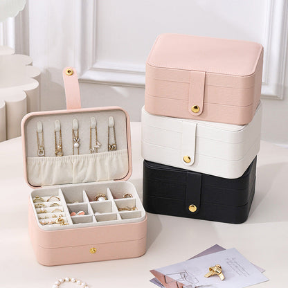 Portable household double-layer storage box with mirror
