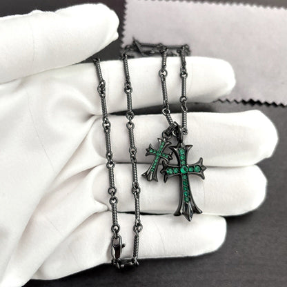 black double cross diamond Bamboo necklace