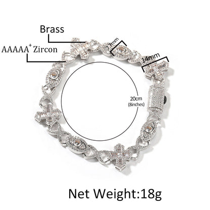 Hip Hop Zirconia Eye Cross Bracelet