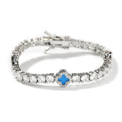 Hip-hop four-leaf clover diamond tennis chain necklace bracelet