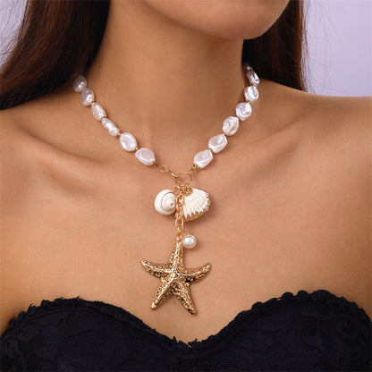 starfish necklace pearl multi-layer stacking necklace