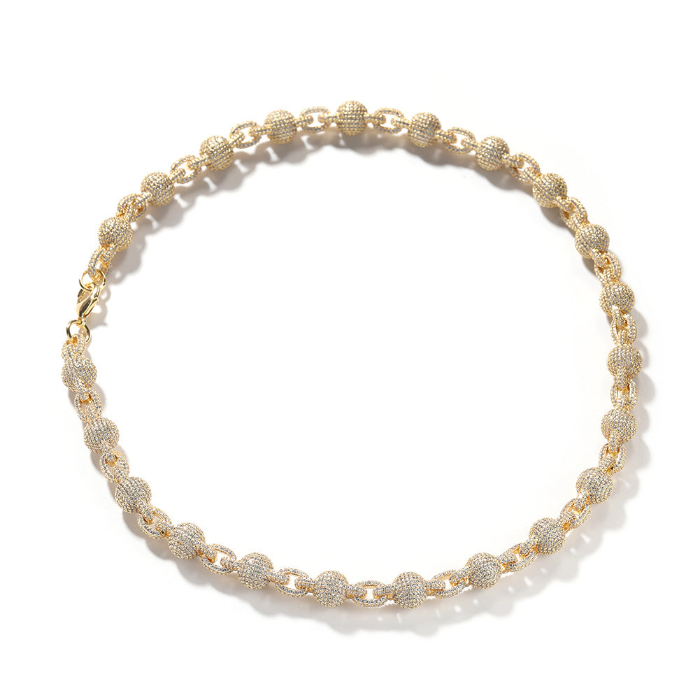 mens gold 5A Zirconia Ball chain necklace
