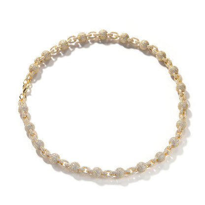 mens gold 5A Zirconia Ball chain necklace