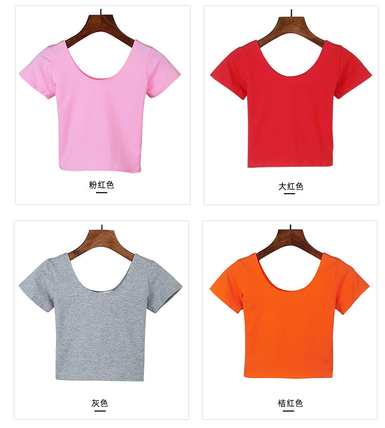 Tight navel-baring short-sleeved women&