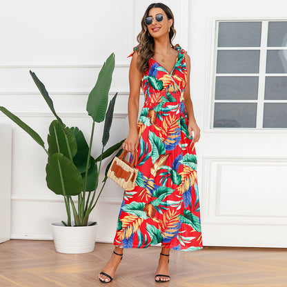 Hawaiian Beach Dress Summer Print Long Skirt Women&
