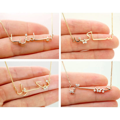 Customized Arabic writing necklace zircon 18K gold necklace