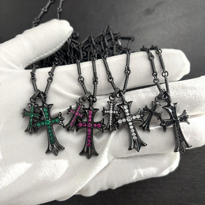 black double cross diamond Bamboo necklace