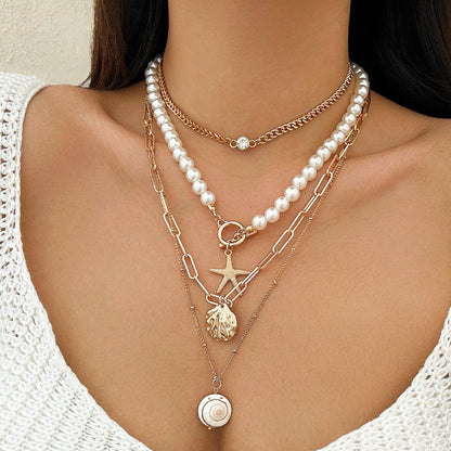 starfish necklace shell conch tassel multi-layer necklace