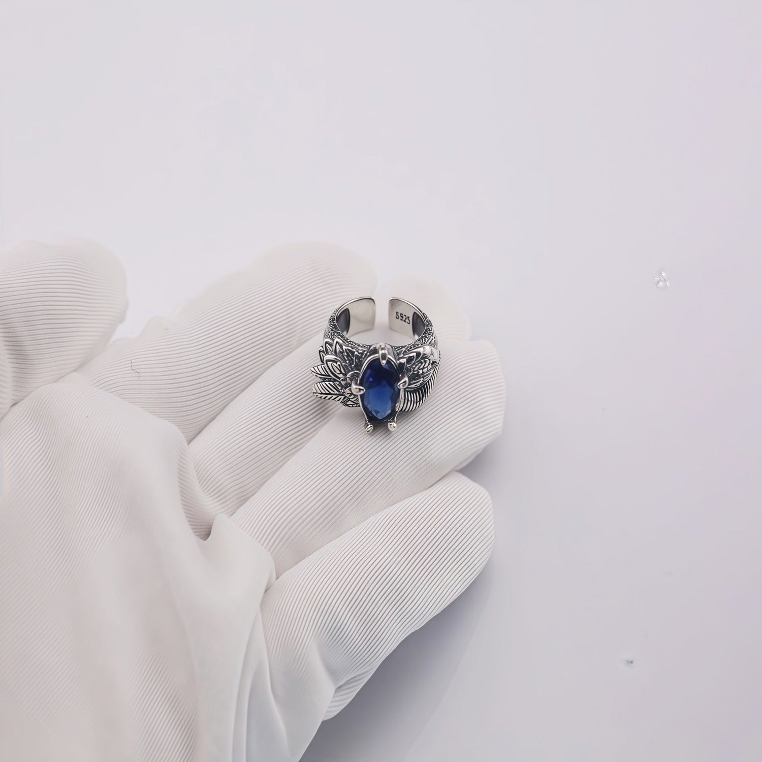 Retro feather sapphire open ring