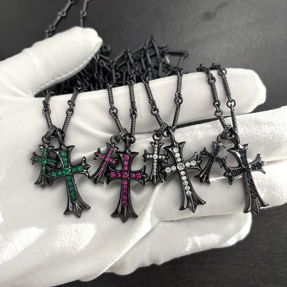 black double cross diamond Bamboo necklace