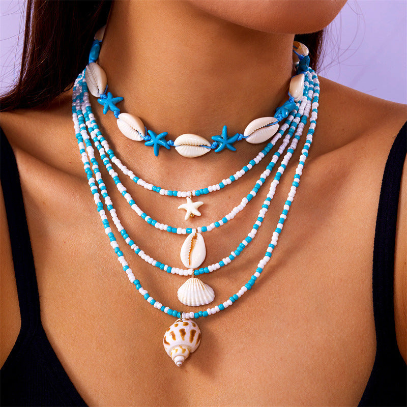 starfish necklace pearl multi-layer stacking necklace