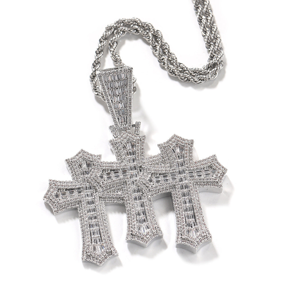Hip-hop square zircon cross diamond-studded pendant
