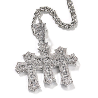 Hip-hop square zircon cross diamond-studded pendant