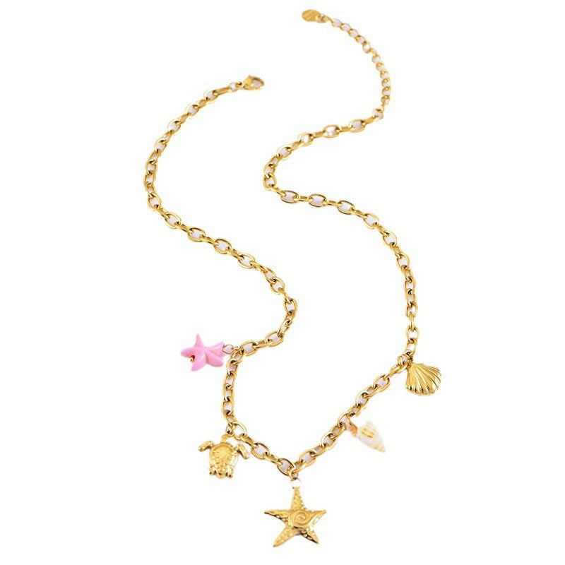 starfish turtle conch gold necklace