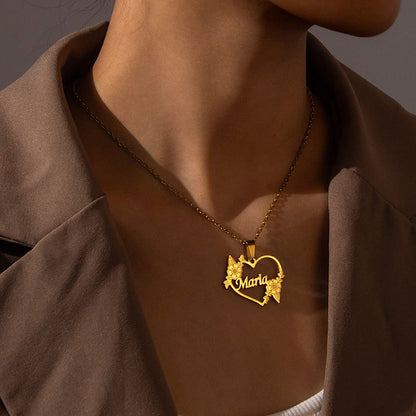 Hollow Love Customized Name Necklace Laser Marked Clavicle Chain