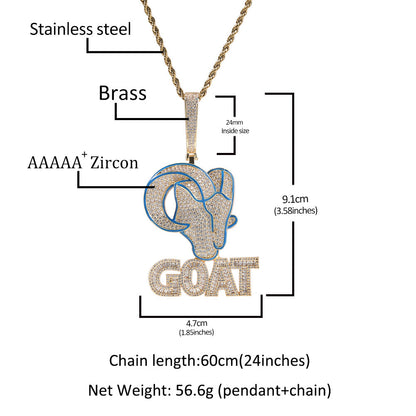 Goat Animal Diamond Pendant Men&