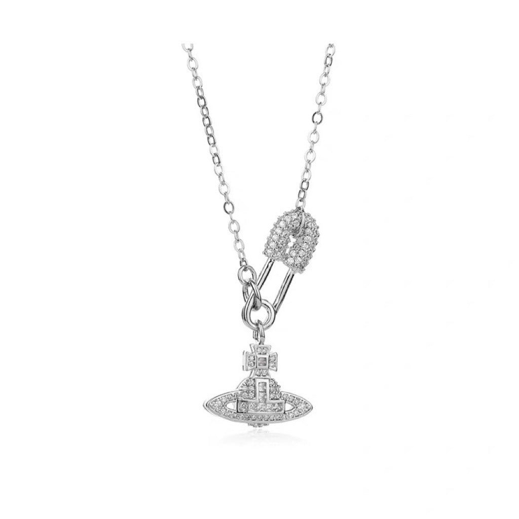 Saturn pin necklace women&