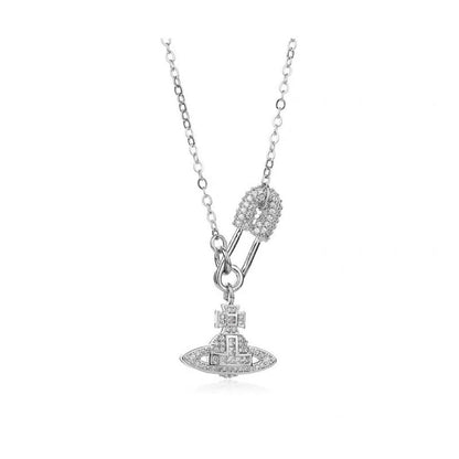 Saturn pin necklace women&