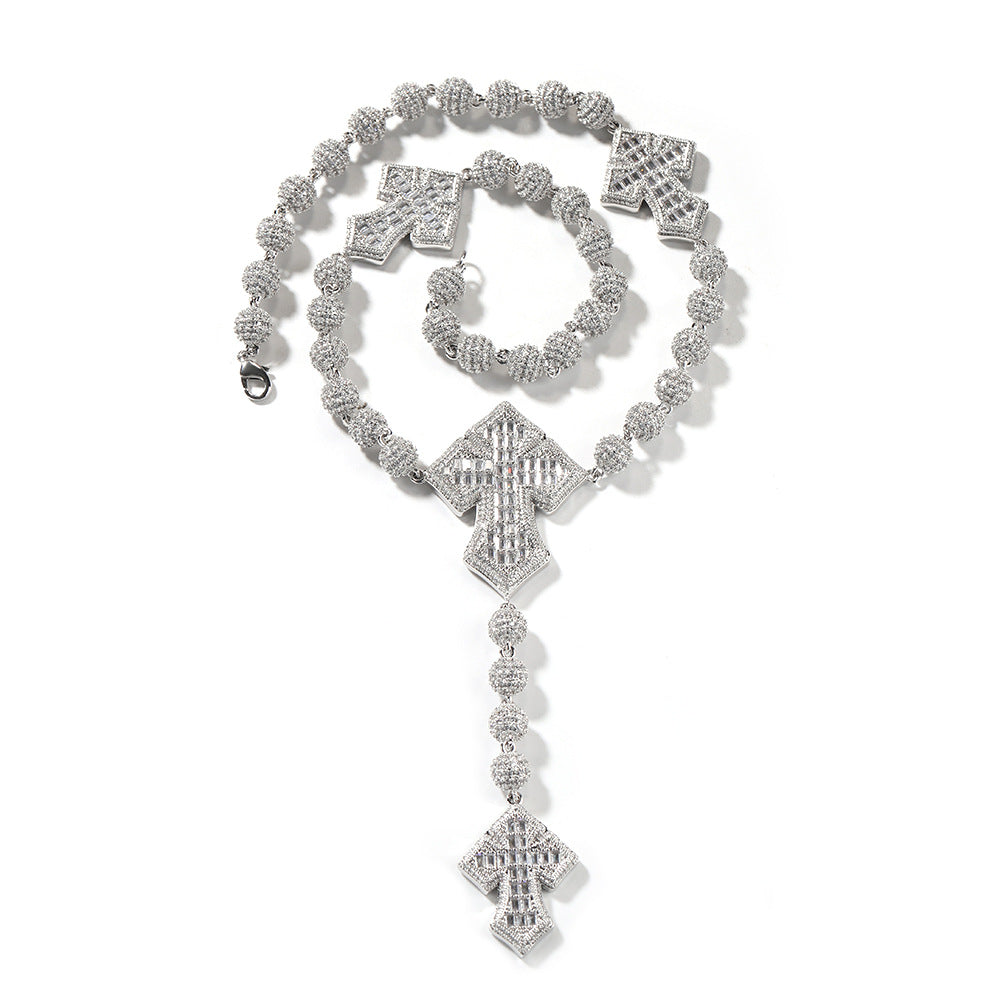 moissanite chain round bead cross necklace