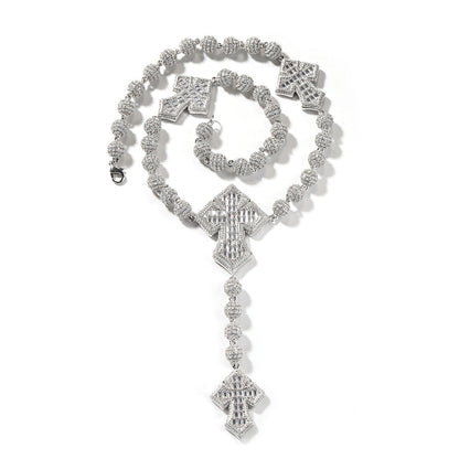 moissanite chain round bead cross necklace