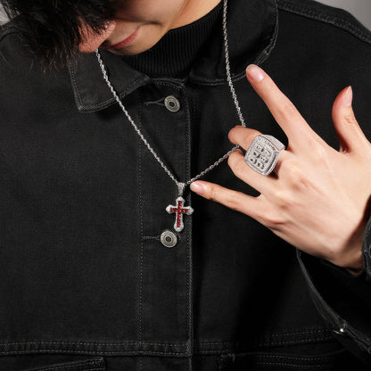 Blue Zircon Cross Hip-hop Necklace