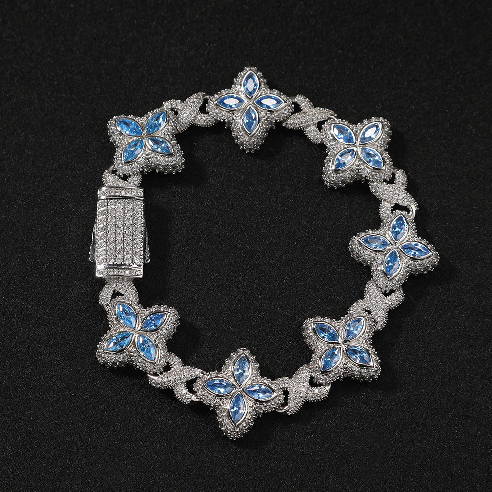 Hip-hop zircon colored infinite four-leaf clover bracelet