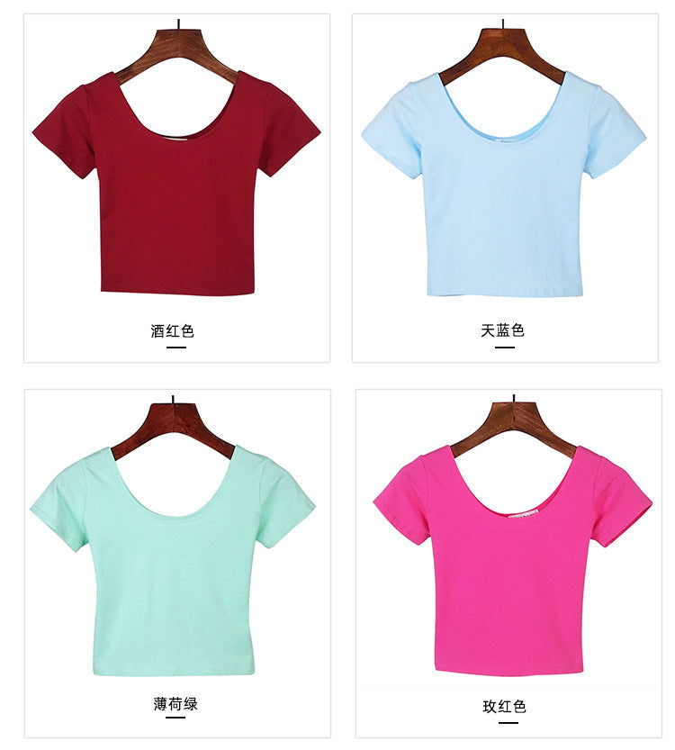 Tight navel-baring short-sleeved women&
