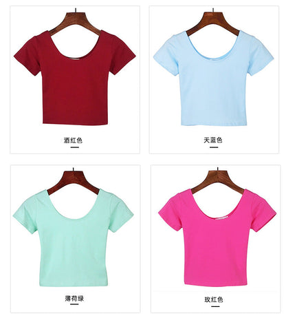 Tight navel-baring short-sleeved women&