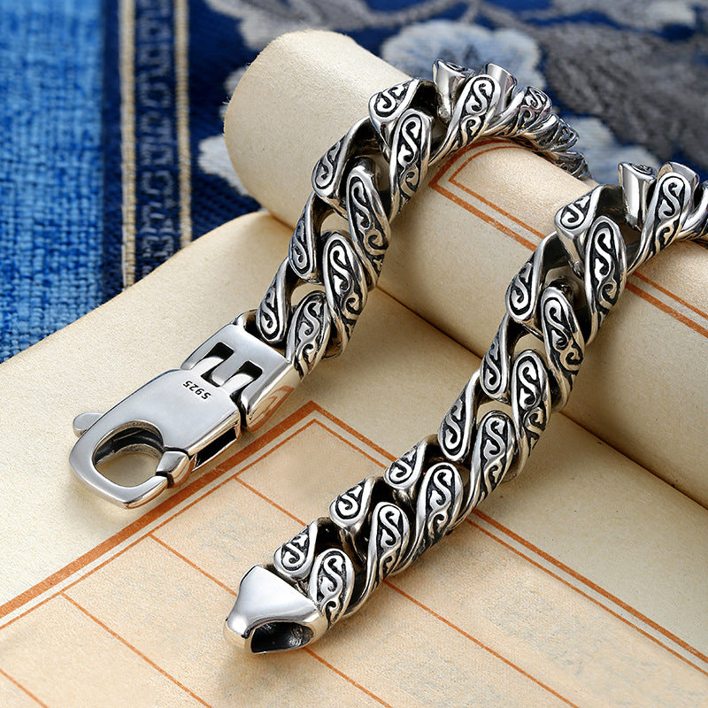 ang grass pattern silver-plated chunky bracelet
