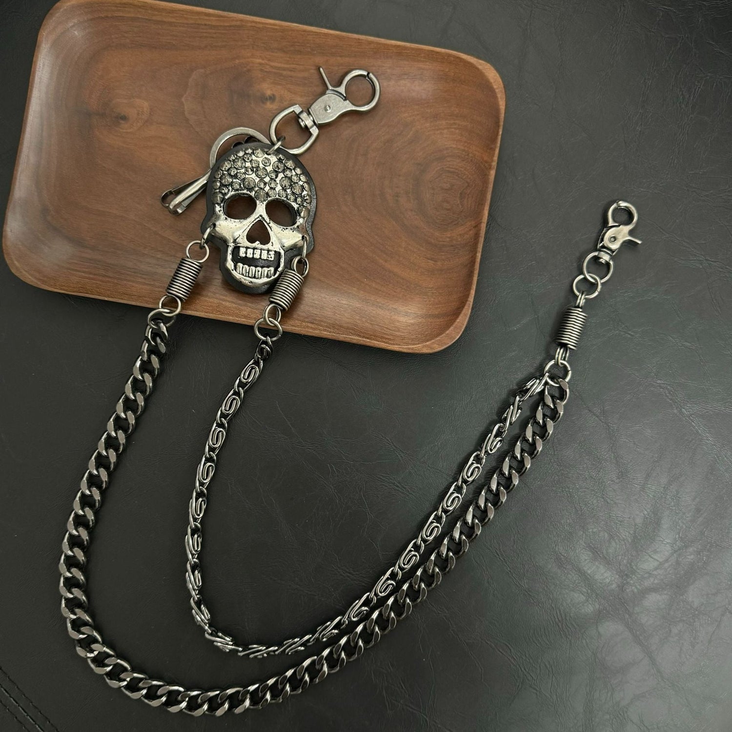 Pirate ghost head punk metal spike double-layer waist chain